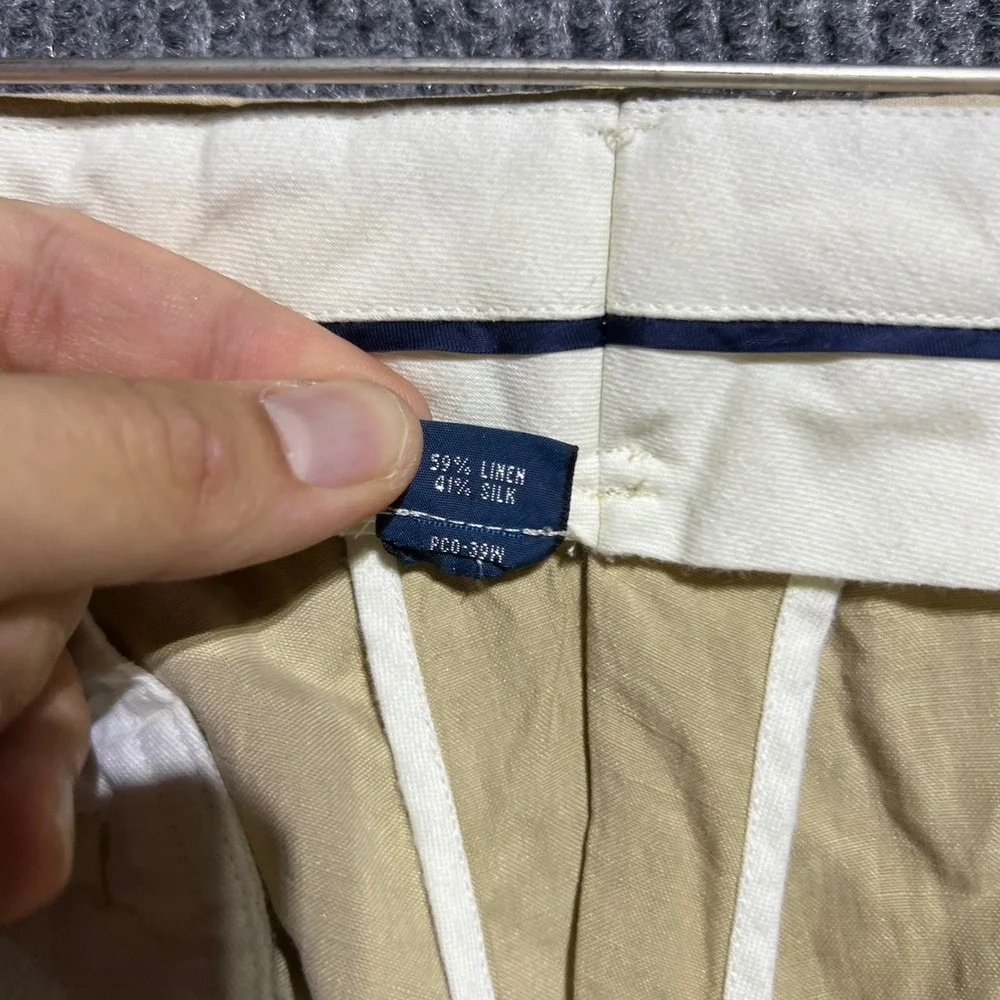 Vintage Polo Ralph Lauren Trousers Mens 44B-32 Tan Linen Silk Blend Pleated